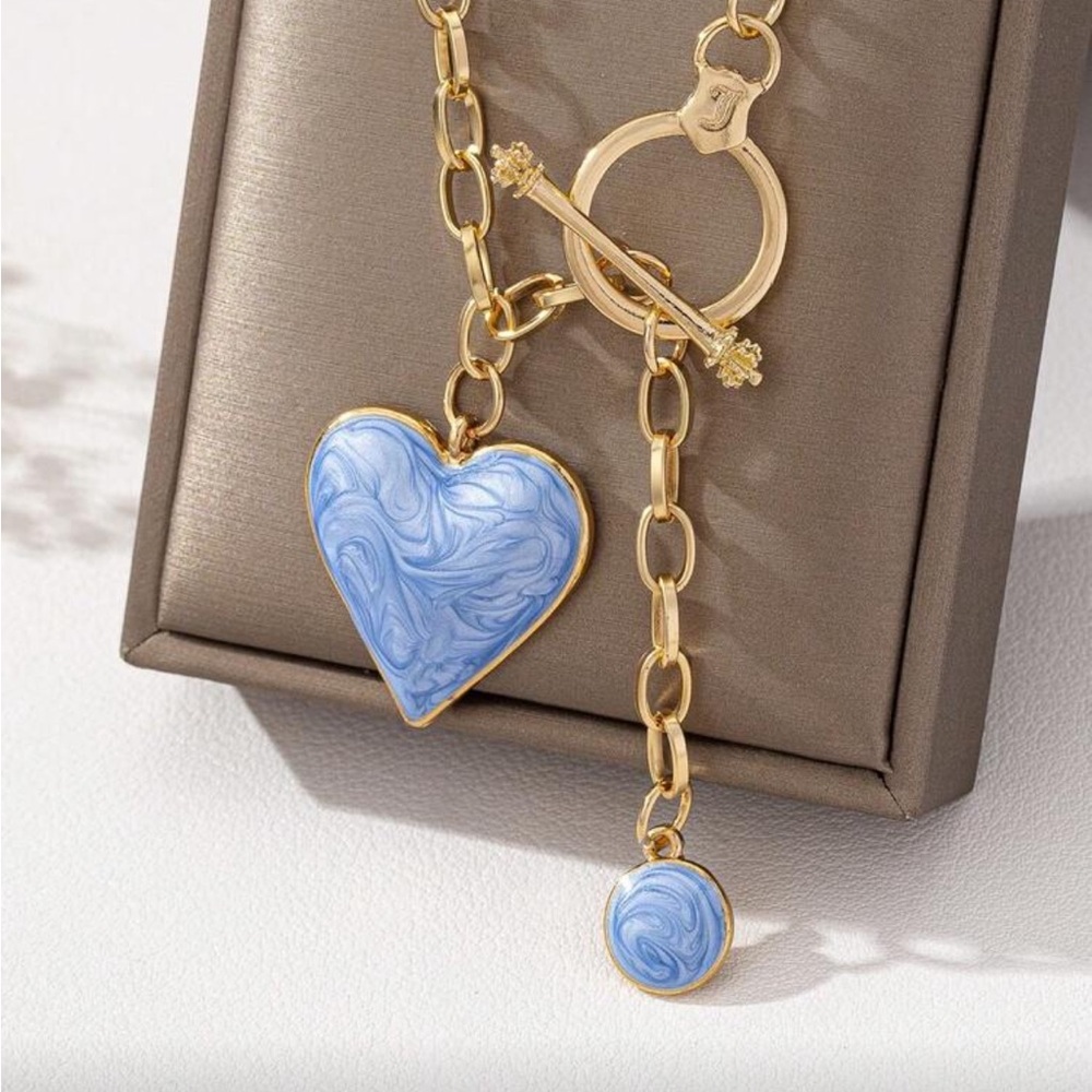 Gold and Blue Heart Pendant Necklace